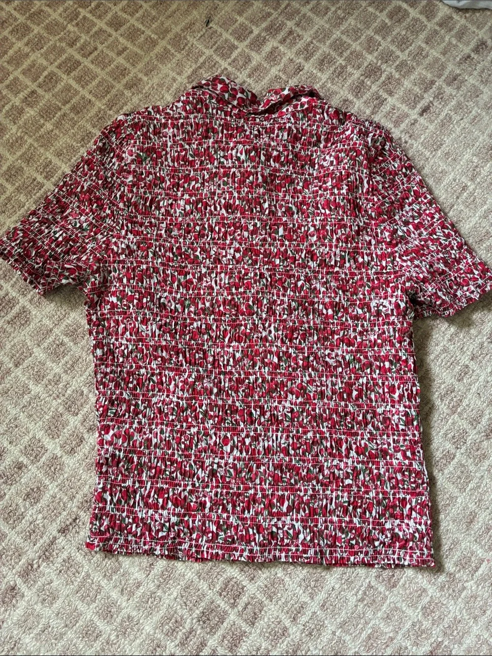J.Crew Smocked button-up shirt in Liberty Eliza's Red fabric
